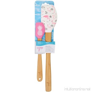 Core Kitchen Bamboo Large and Mini Painted Silicone Spatula Pineapple and Pink Flamingos with Palm Trees - B071WX9P26
